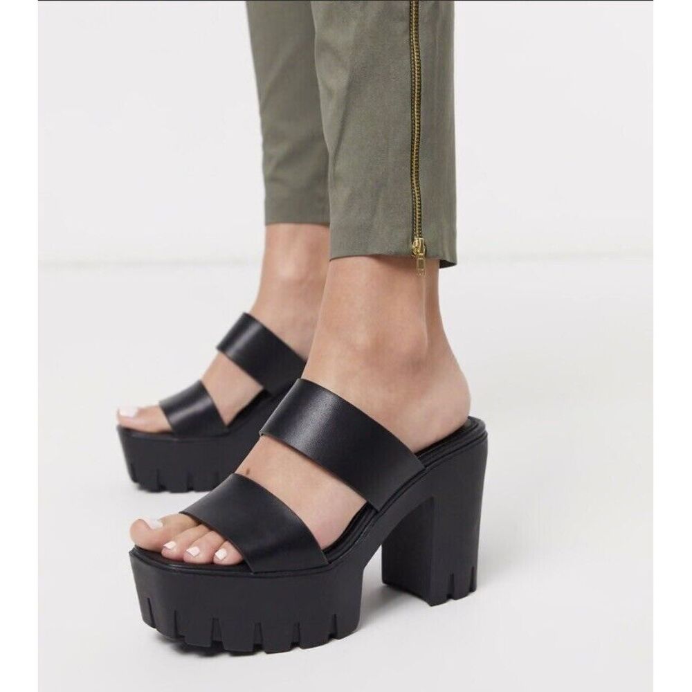 ASOS DESIGN Natty Chunky Platform Heeled Mules Black Size 9 Punk Grunge Sandal
